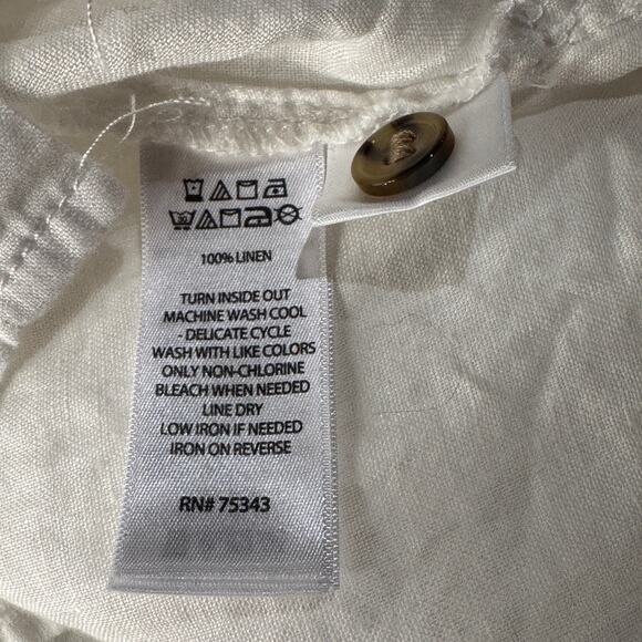 Jones & Co Medium Linen Top Button-Up Sleeveless Hi-Low Semi-Sheer Collar White - Picture 8 of 8